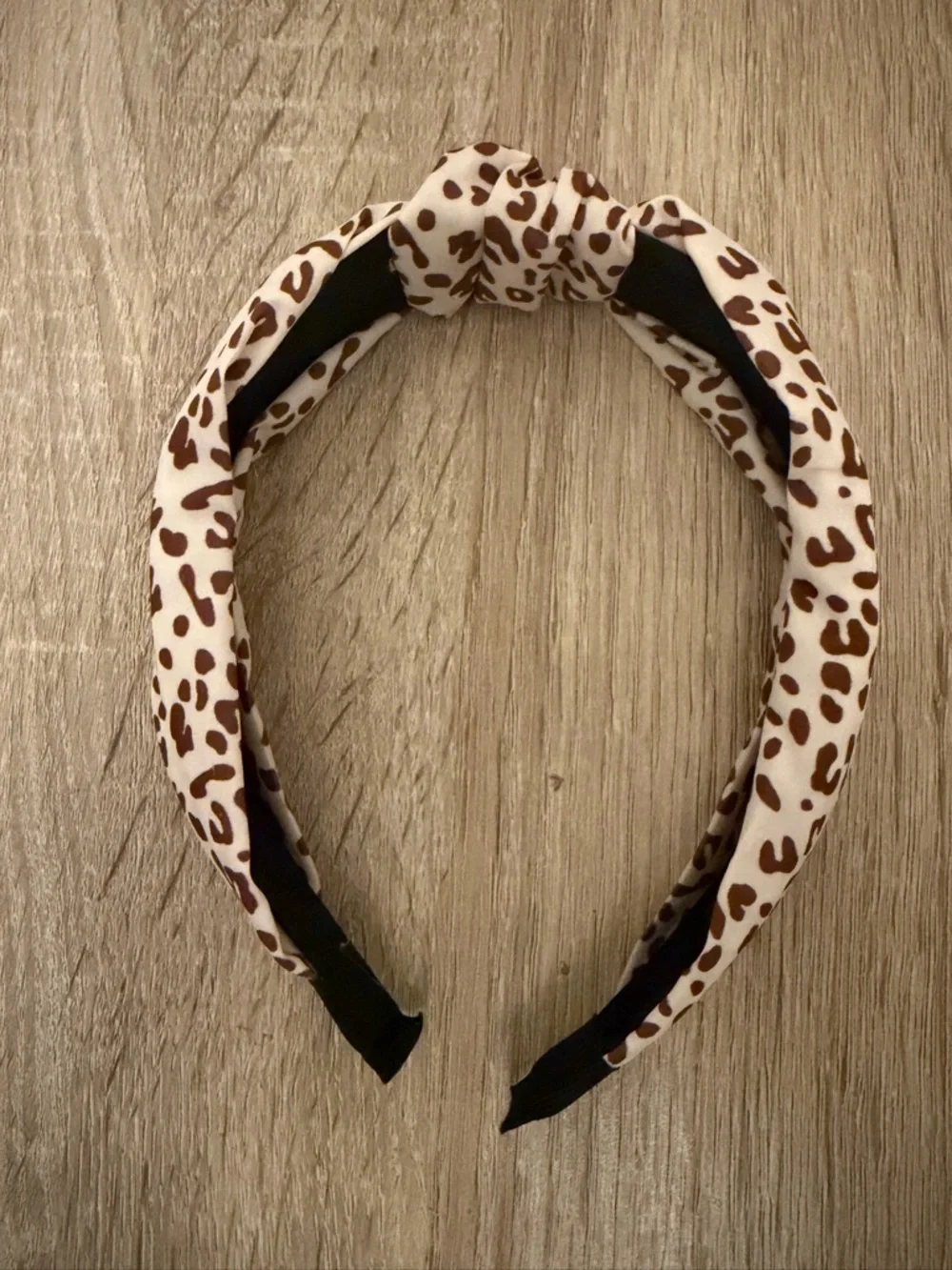 Leopard Print Knotted Headband - Brown & Cream